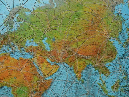 Carte du monde AIR FRANCE défoncée, 2002